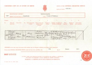 Mary Ann Waterman birth certificate 1867